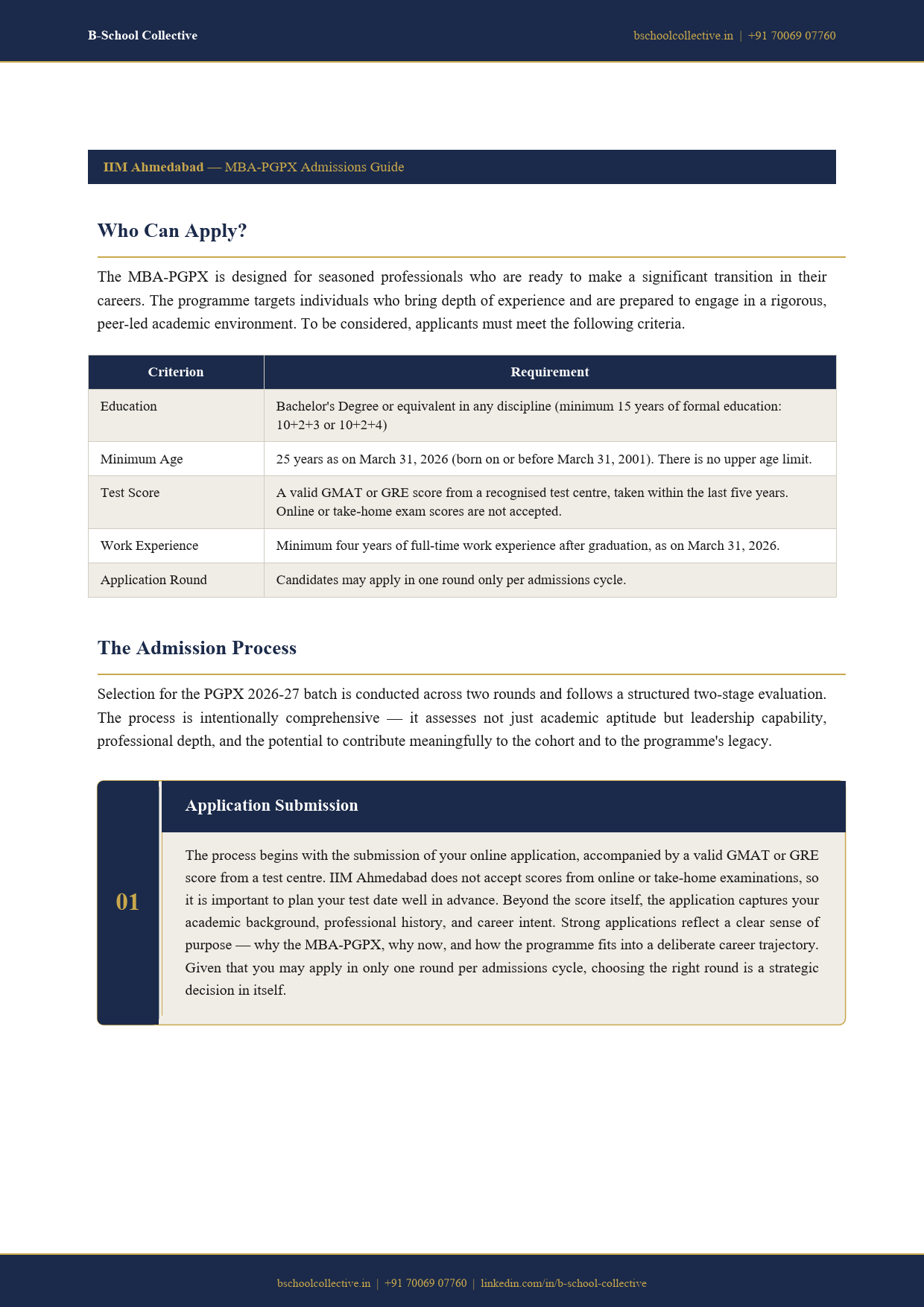 IIMA PGPX admissions guide page 2 preview