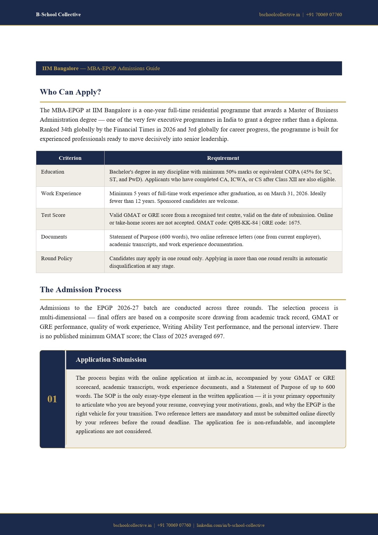 IIMB EPGP admissions guide page 2 preview