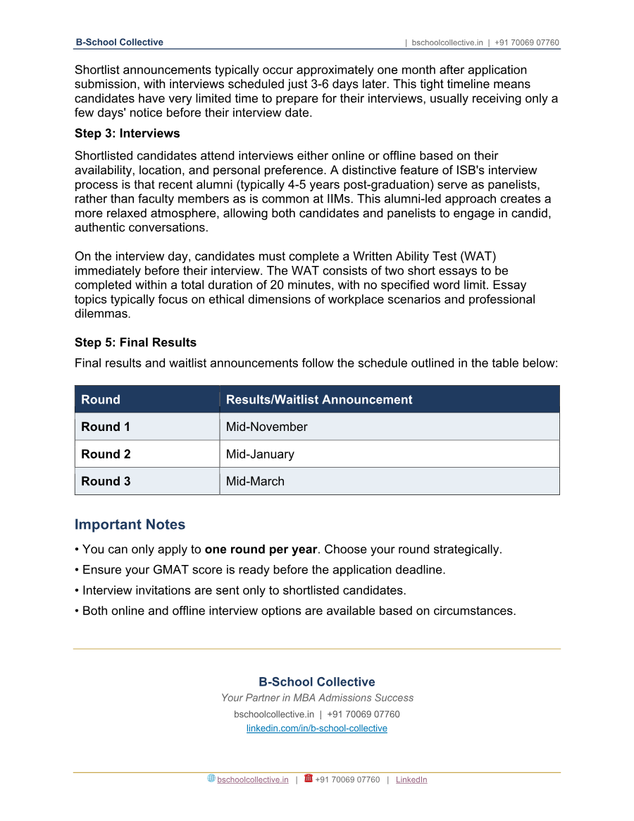 ISB admission process guide page 3 preview