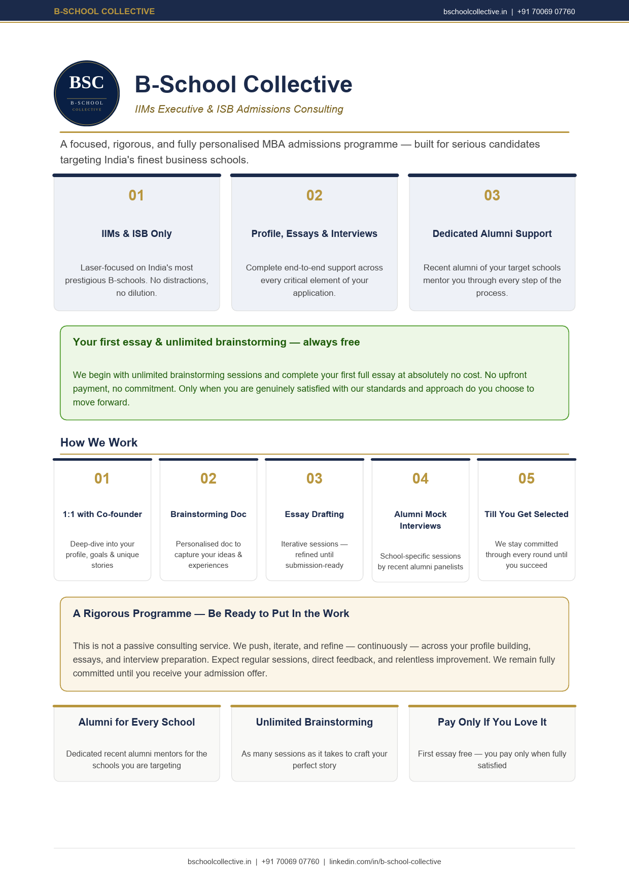 B-School Collective pricing brochure preview